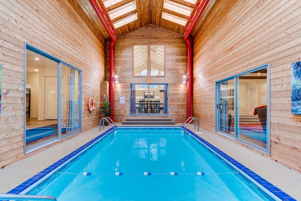 view of the indoor pool of this poconos cabin