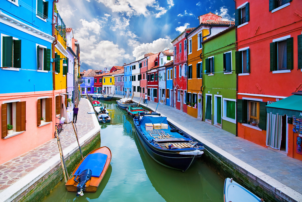 the colorful homes line the canals on the small island of Burano