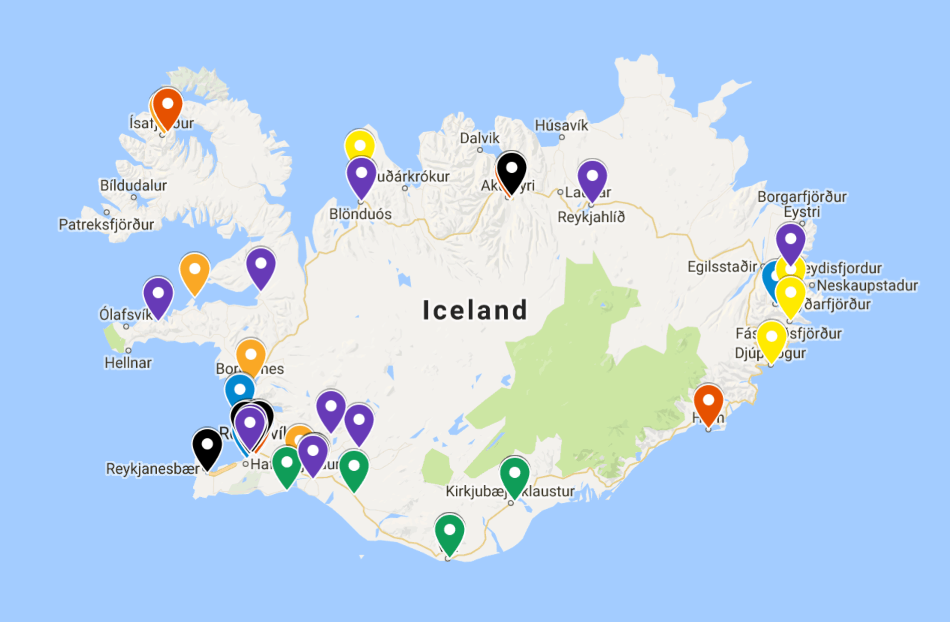 map of grocery stores in Iceland | map of supermarkets in Iceland 