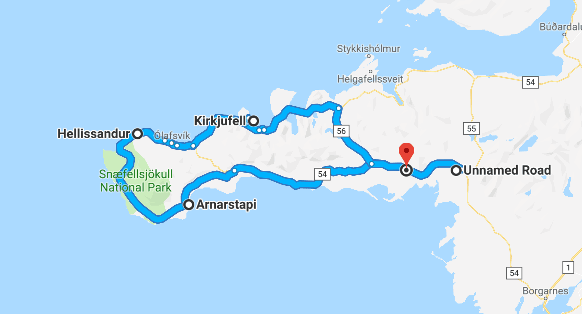 Driving map of the Snaefellsnes Peninsula | driving in iceland