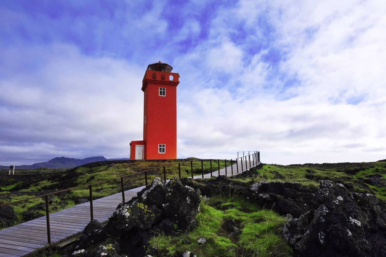 Orange lighthouse on Iceland's Snaefellsnes Peninsula