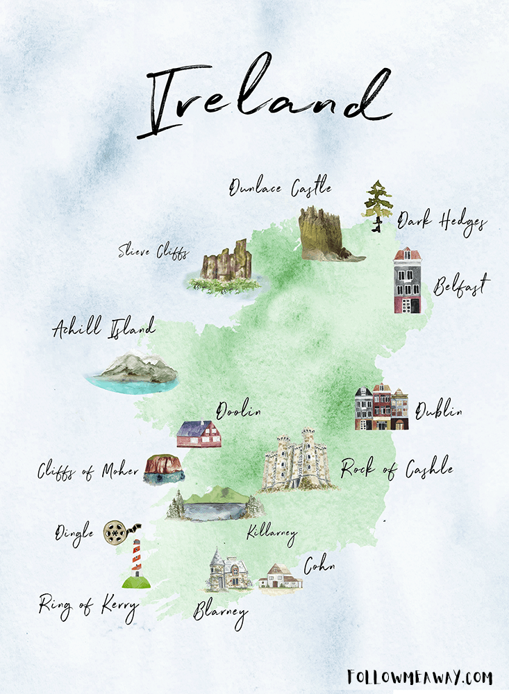 The Perfect Ireland Road Trip Map | Inspiring Map Of Ireland | Pin this map of Ireland to inspire you to plan your trip to Ireland! | This cute Ireland map will get you excited for travel to Ireland! #ireland #map