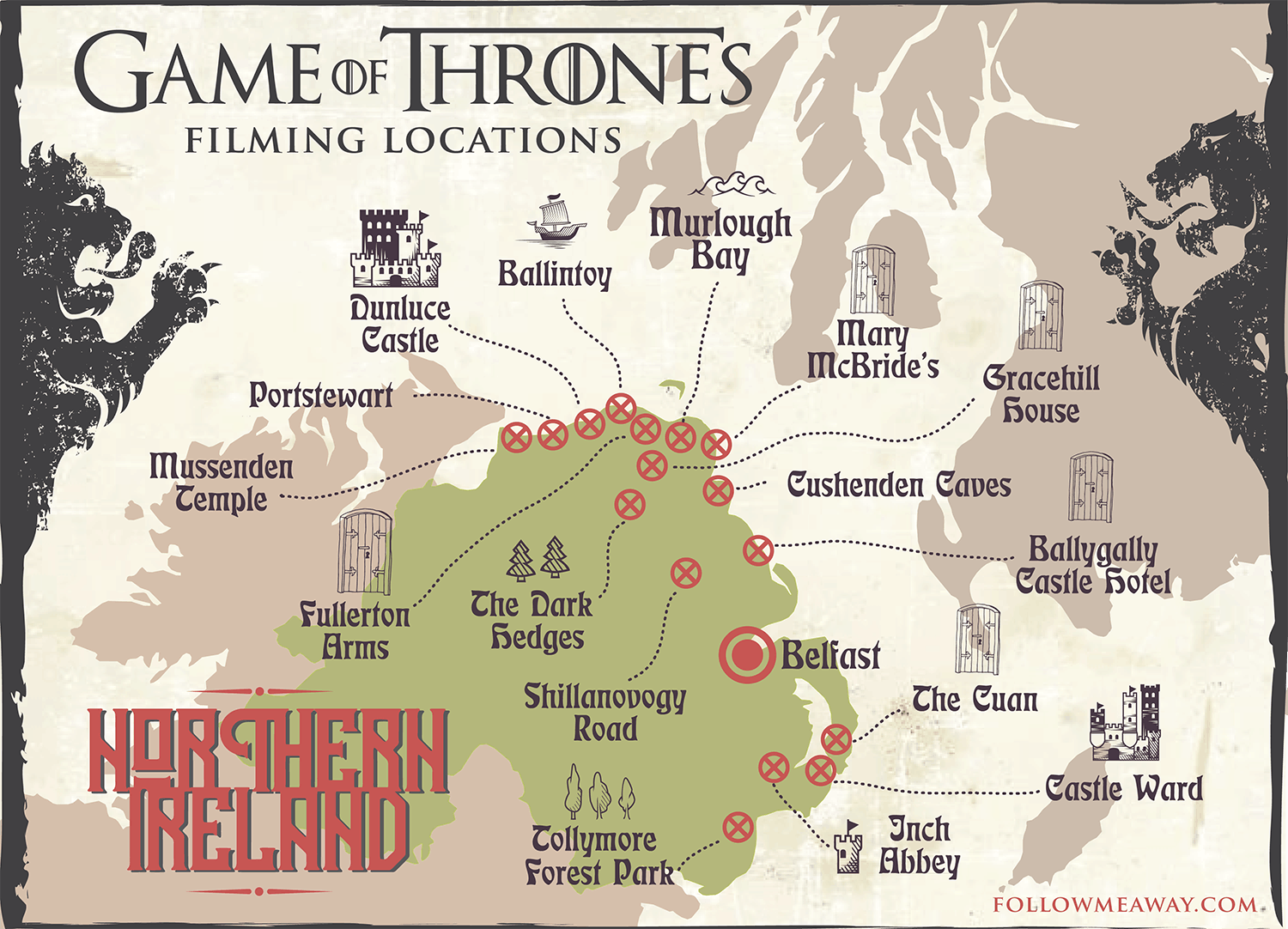 Game Of Thrones Locations Map In Ireland | Map of Game Of Thrones filming locations in Northern Ireland | Game Of Thrones filming locations map | how to plan a trip to see Game of thrones filming locations in Ireland | map of popular game of thrones filming locations in northern ireland #ireland #gameofthrones
