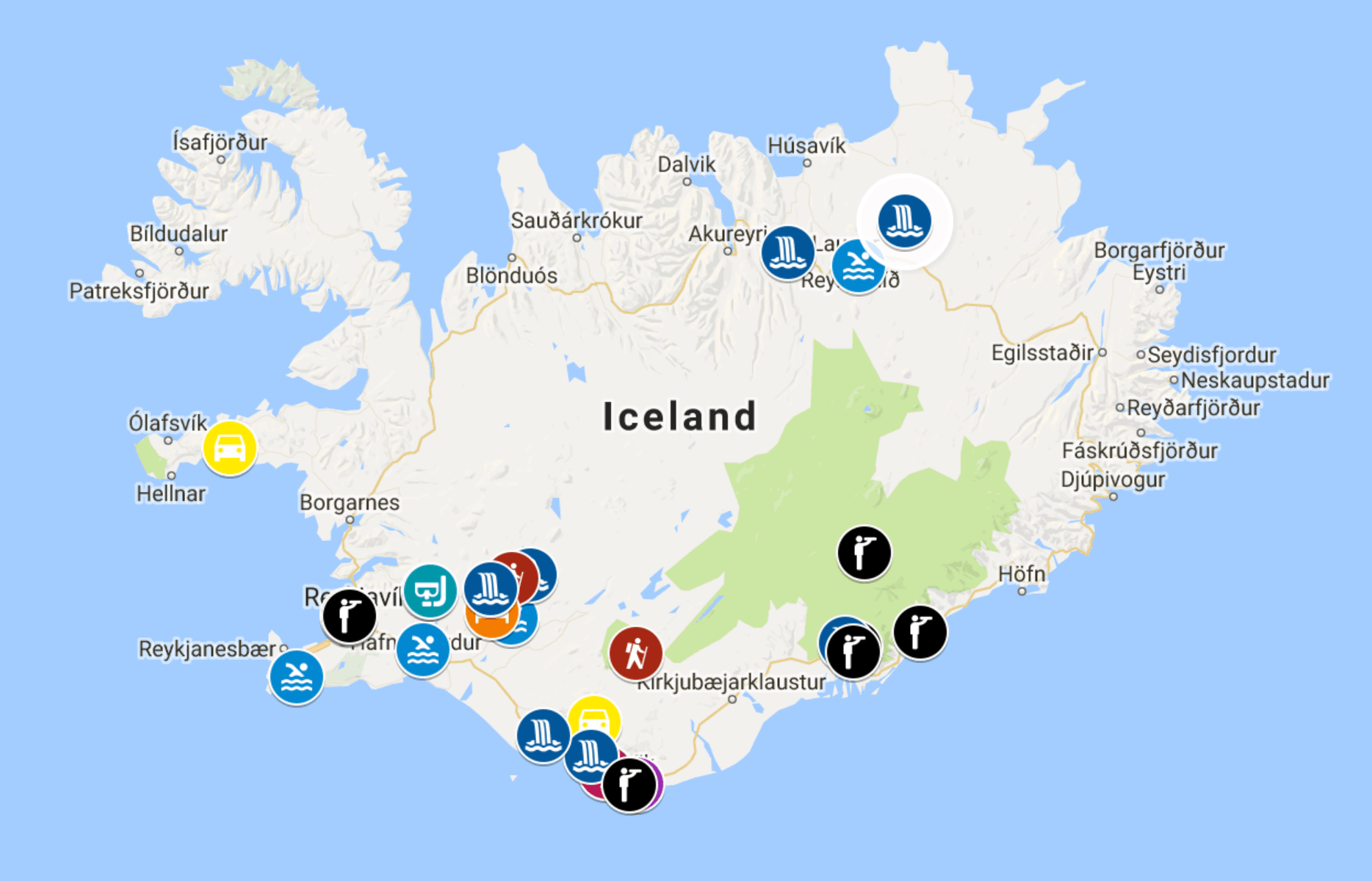 map of things to do in Iceland in winter