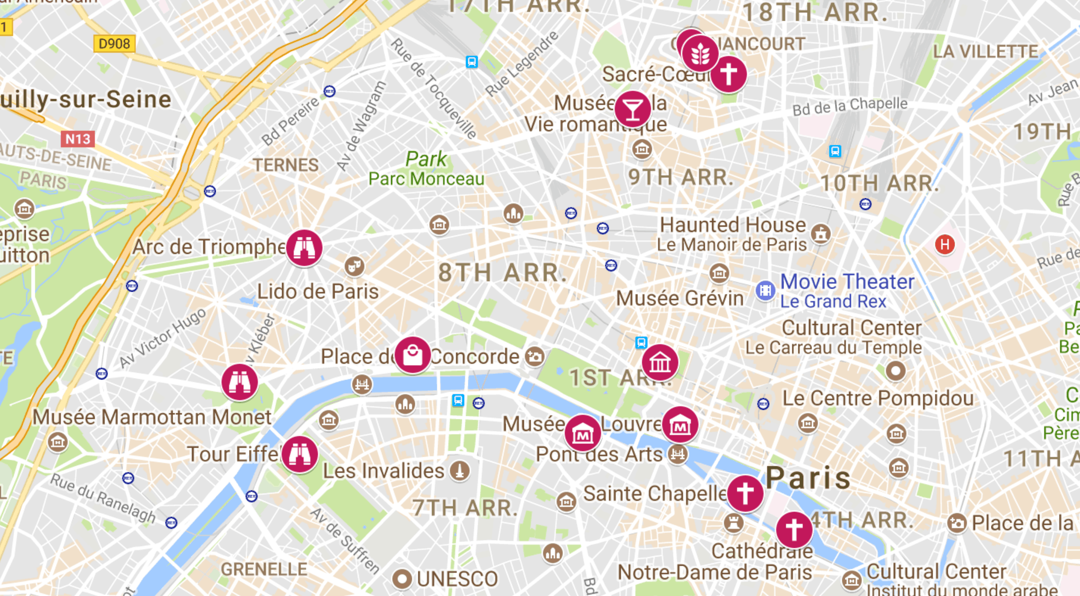 detailed map of paris itinerary stops