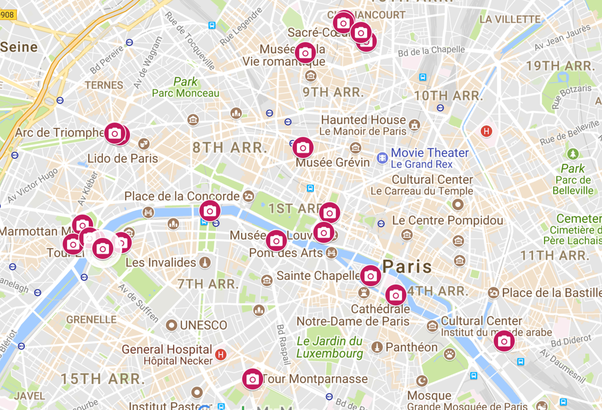 Map Of The Best Paris Photography Locations | Map Of Paris Instagram Spots