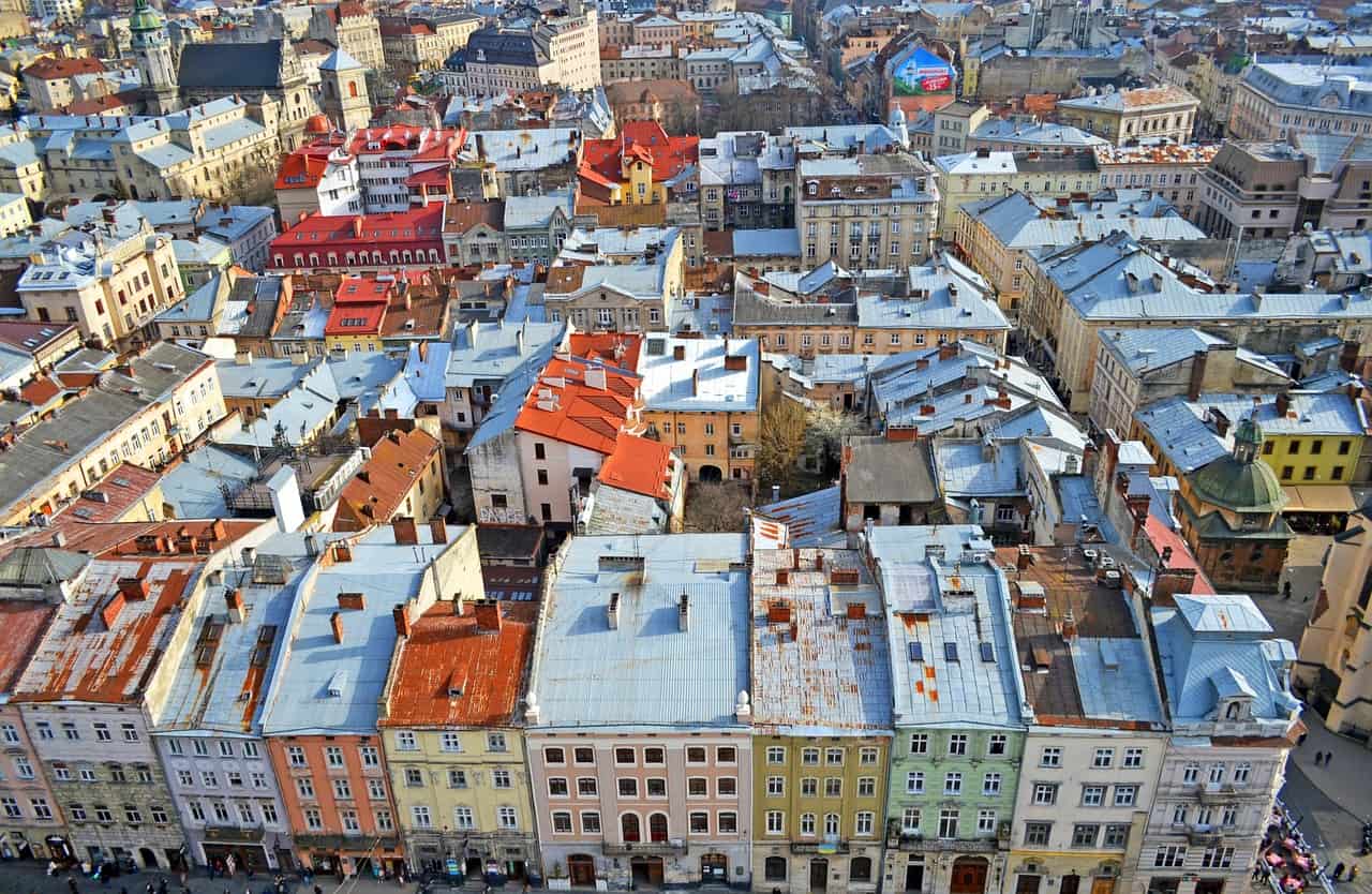 Lviv Ukraine town square in Europe