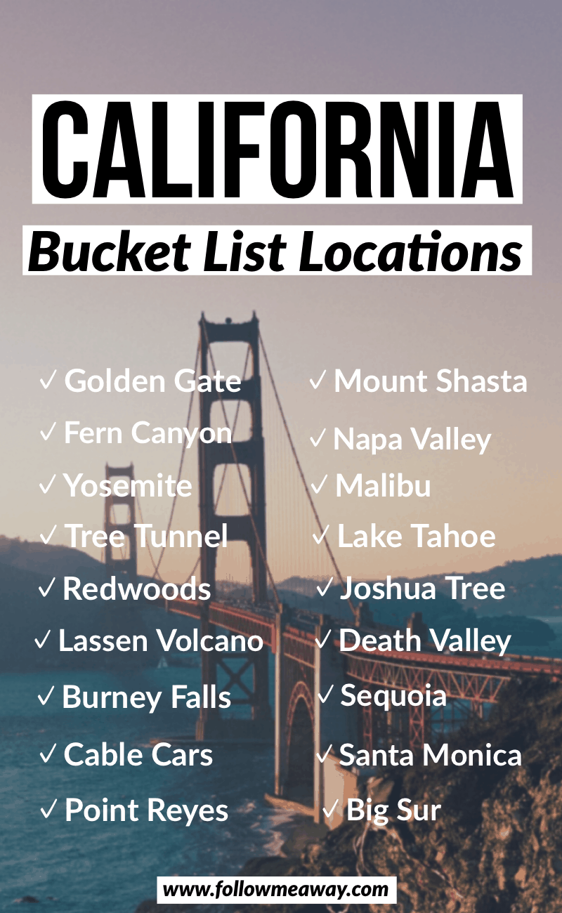 california bucket list locations