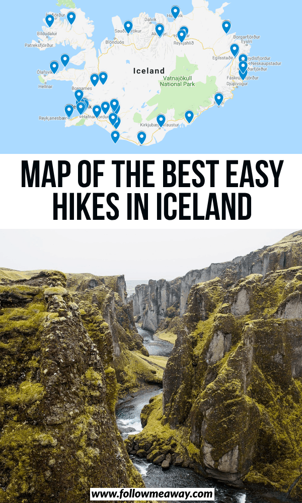 map of the best easy hikes in iceland