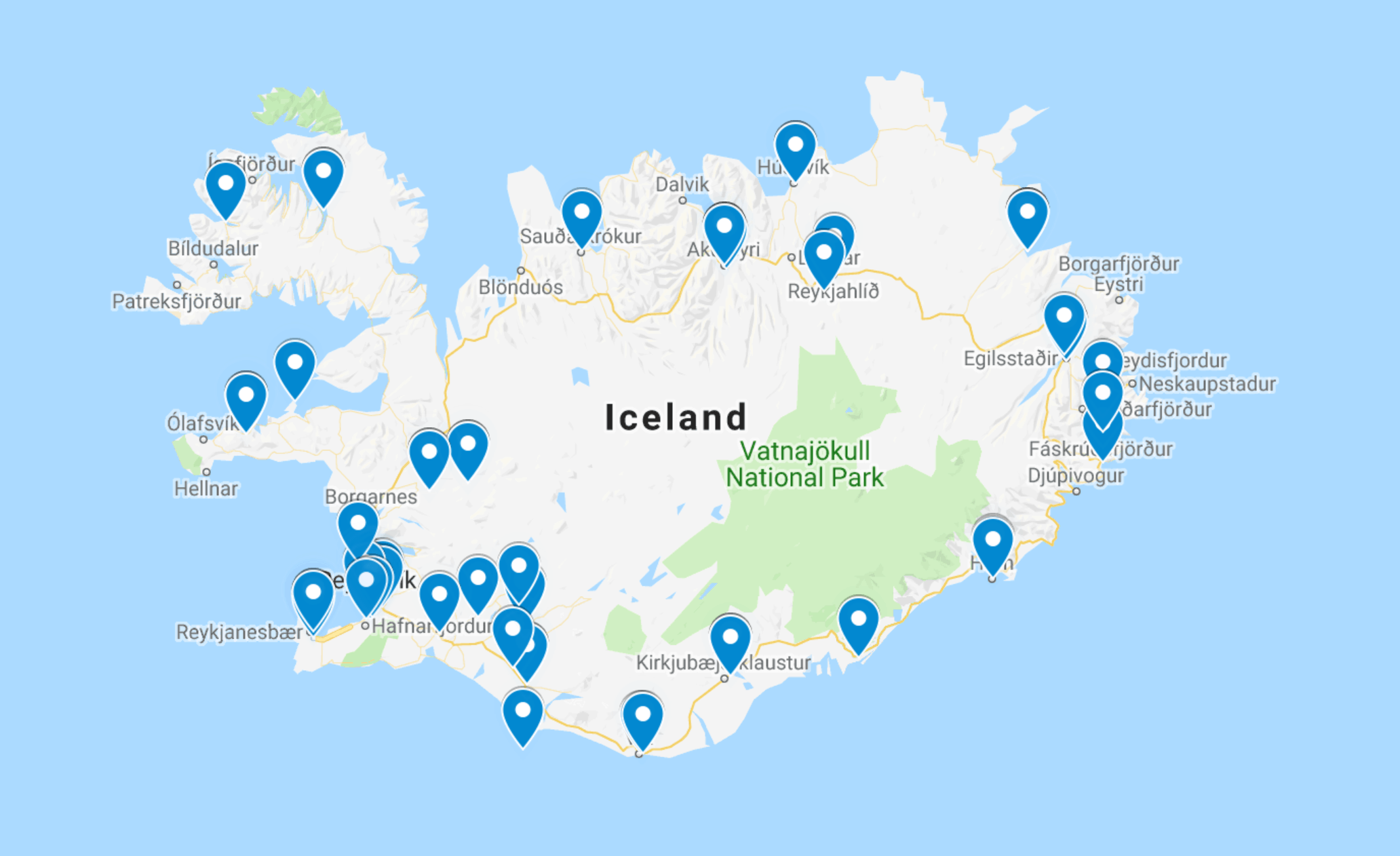 iceland gas station map