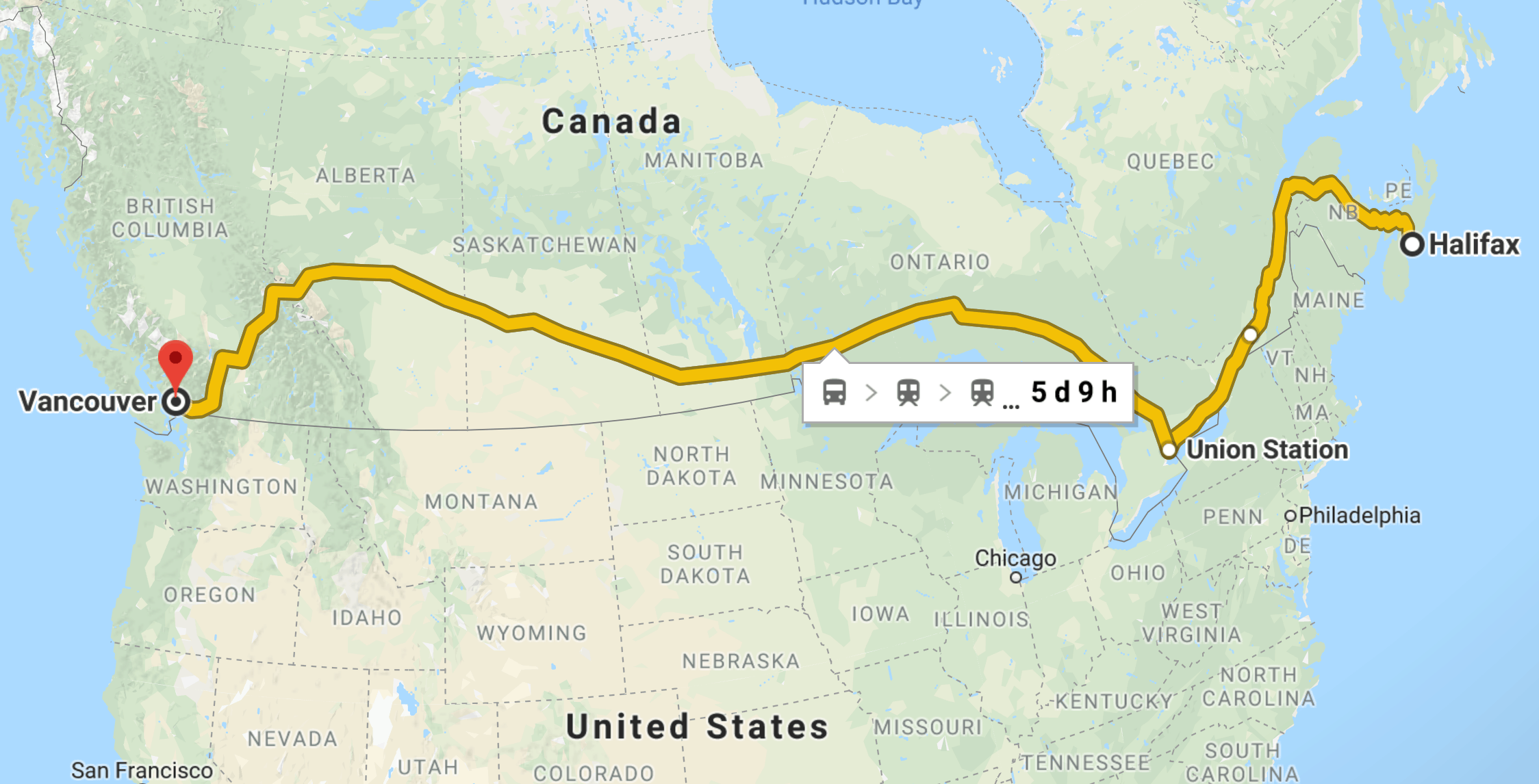 Map of the train across Canada route | cross canada train map