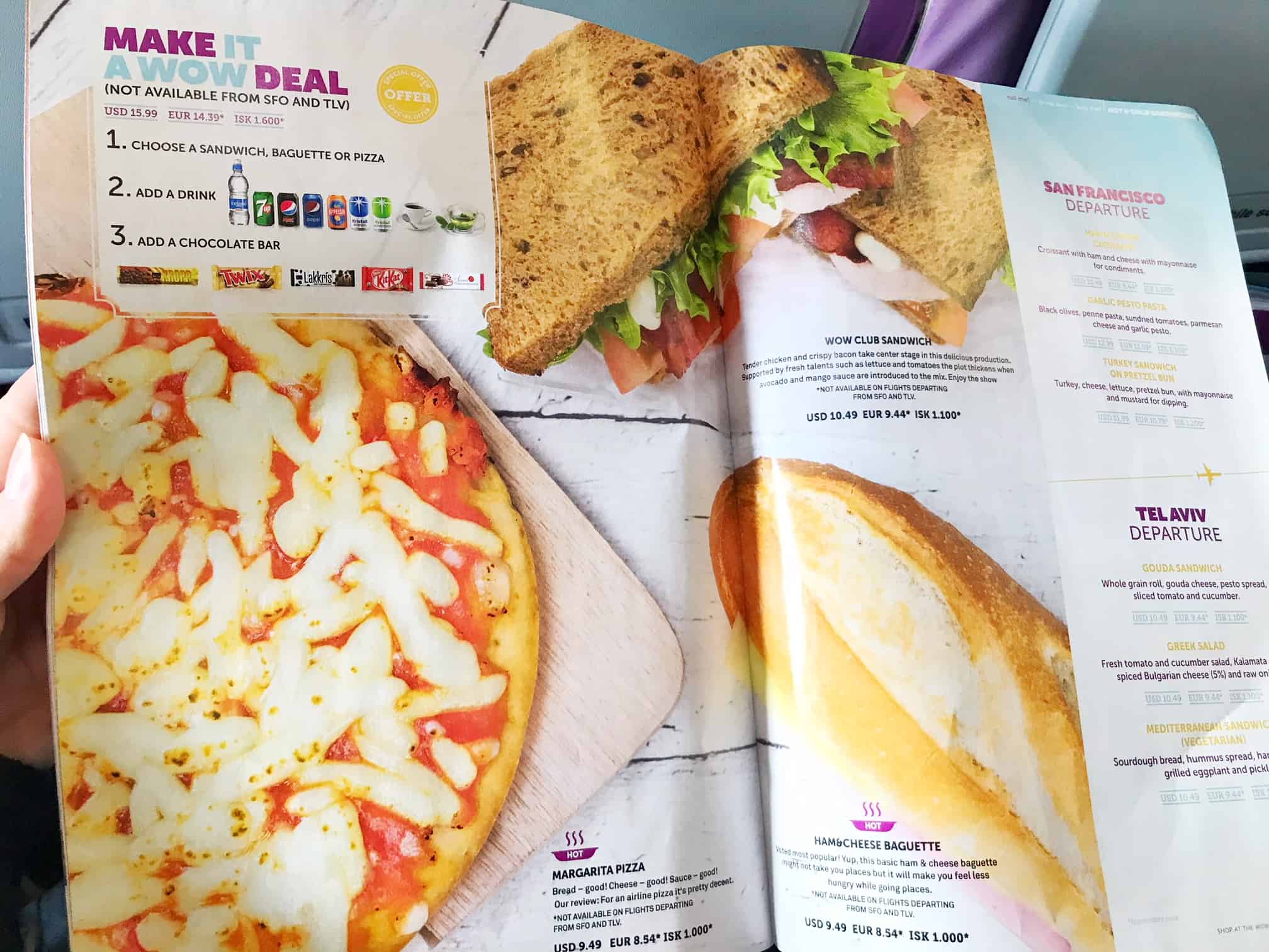 WOW air in-flight menu for food