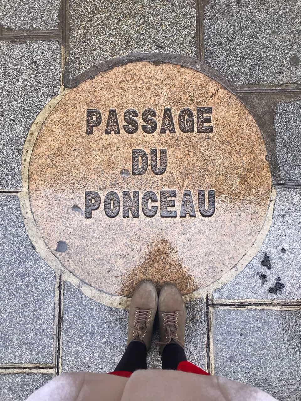 Passage du Ponceau sign outside of Paris shopping galerie 