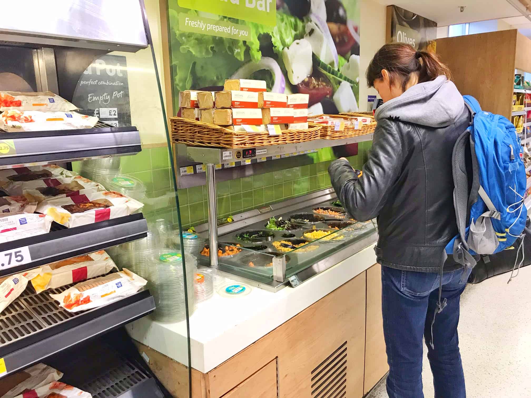 fresh salad bar at London grocery stores | supermarkets in london travel tips