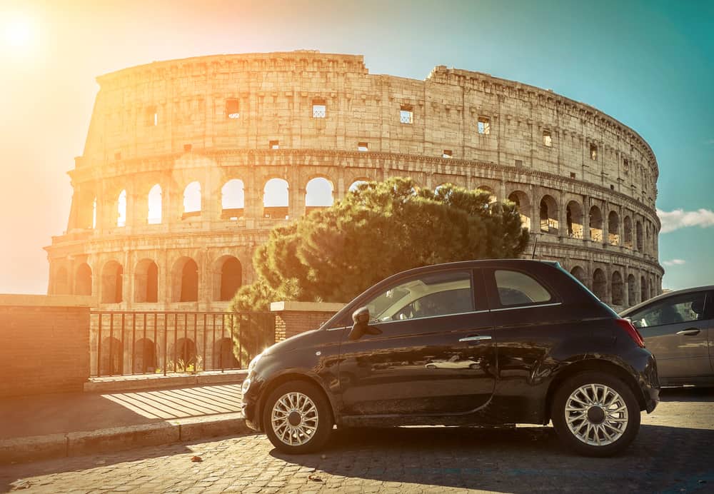 car in Rome Italy during sunset