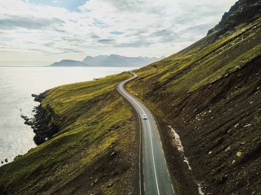 Driving along the coast of Iceland on an Iceland road trip during a 5 day Iceland itinerary 