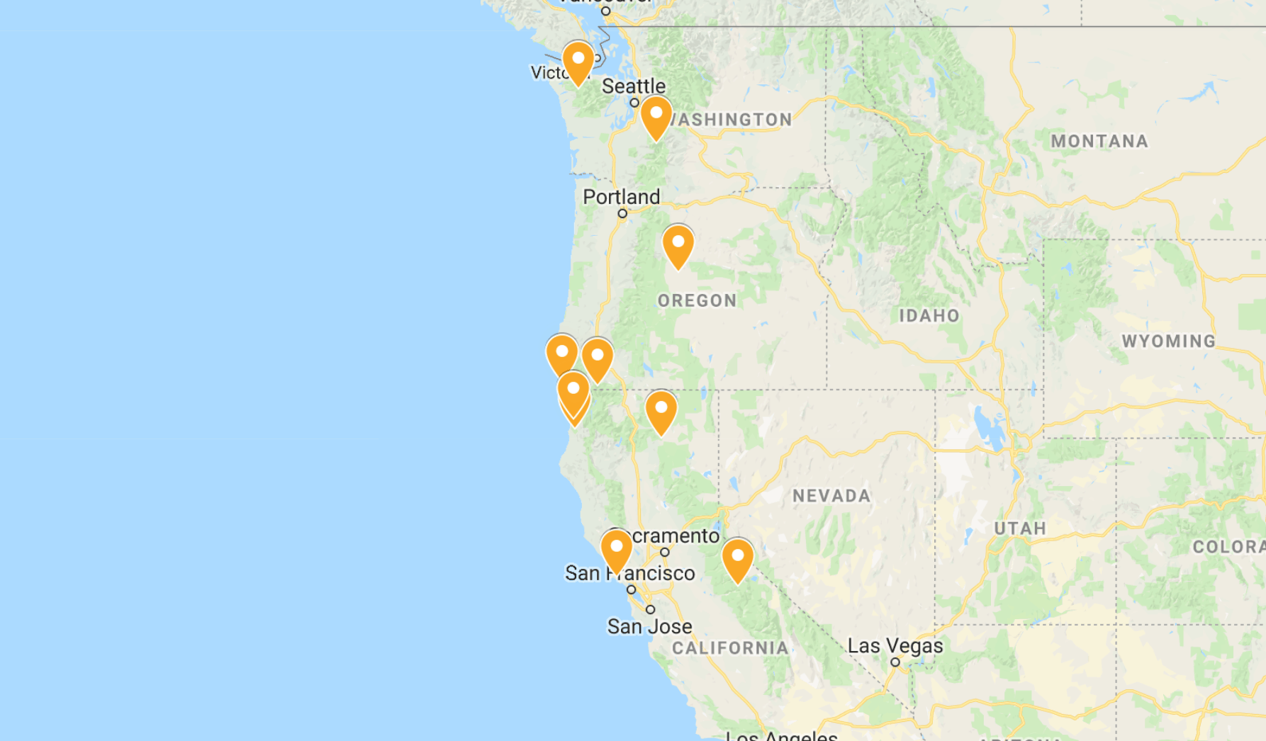 map of west coast usa destinations