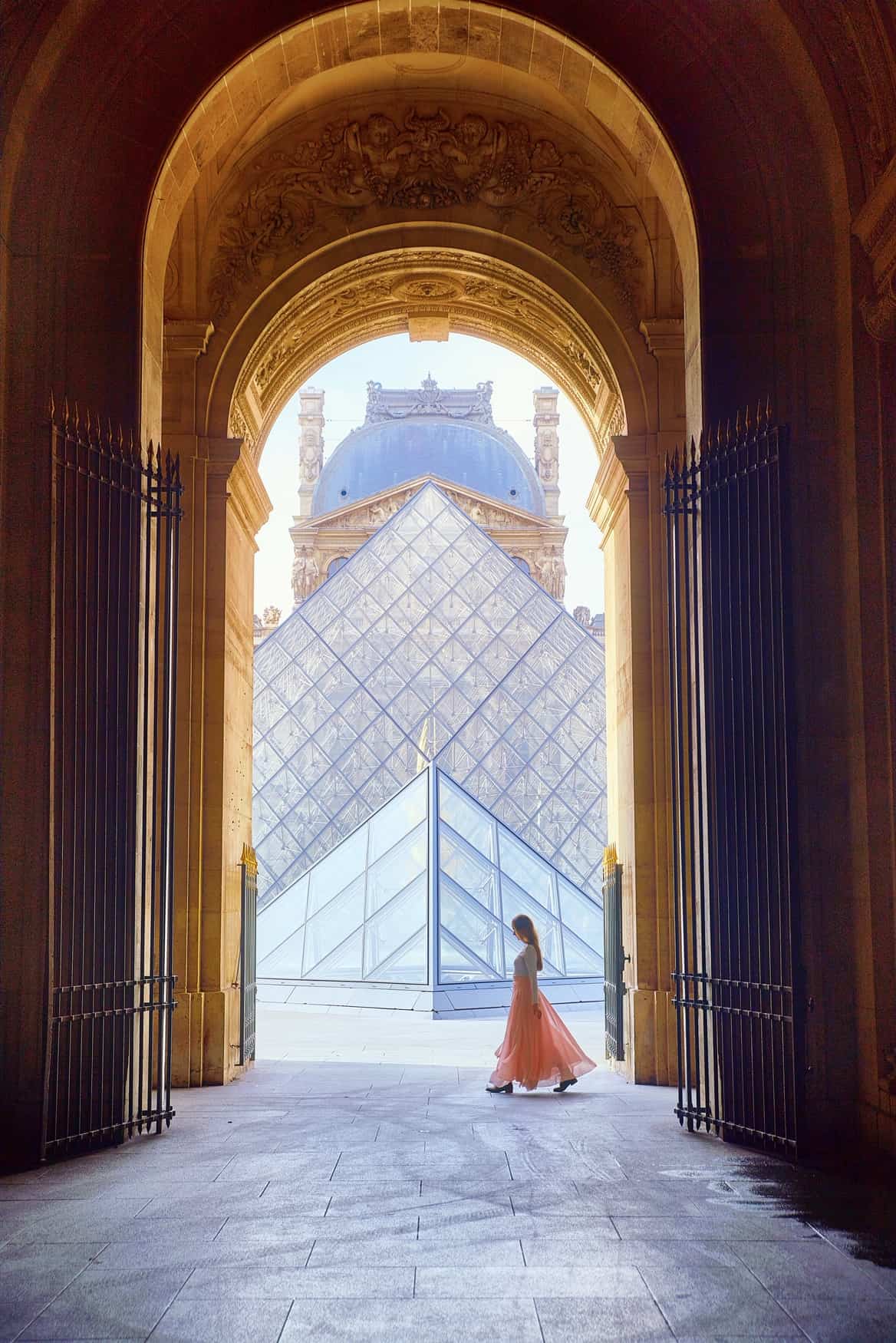 The Louvre Pyramids make the perfect backdrop for sunrise in Paris