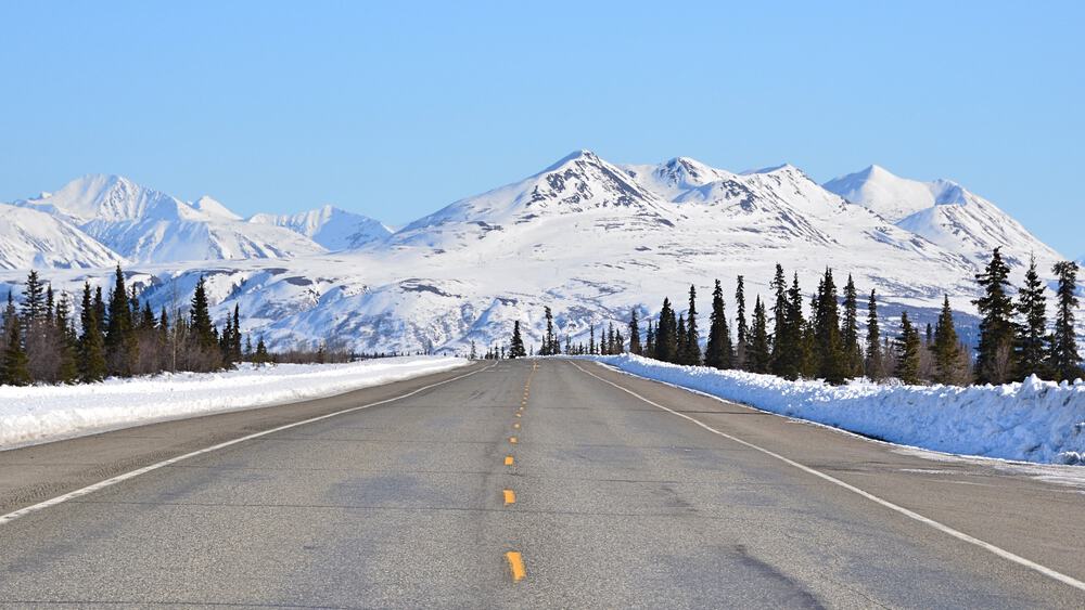 road with mountain in Alaska 