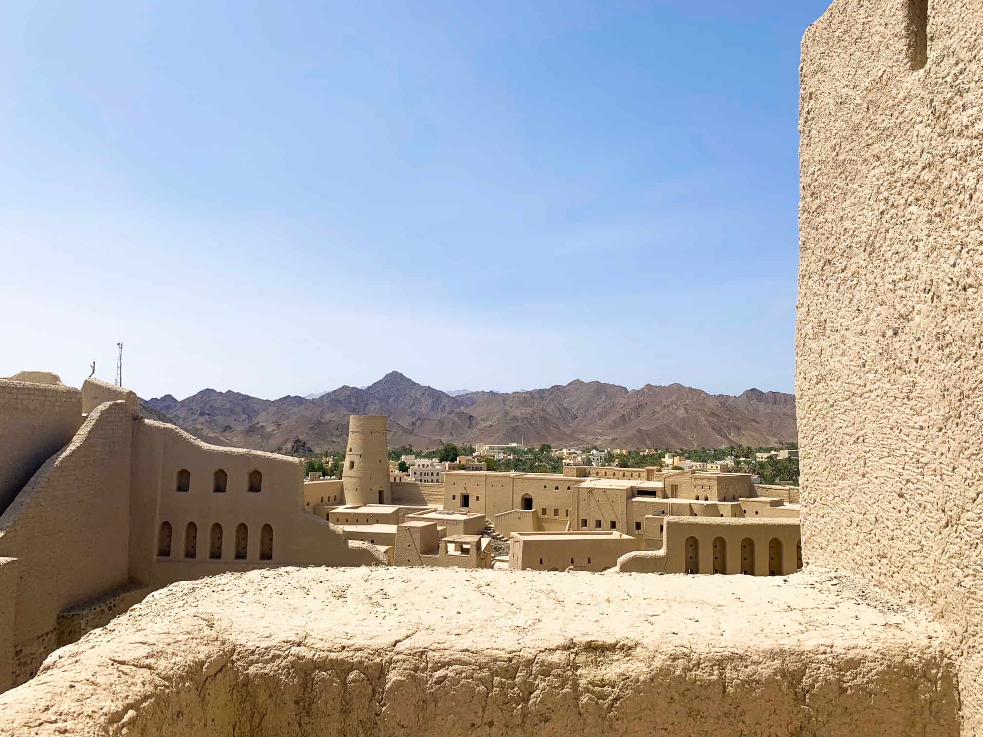 View of mountains from the upper levels of Bahla Fort