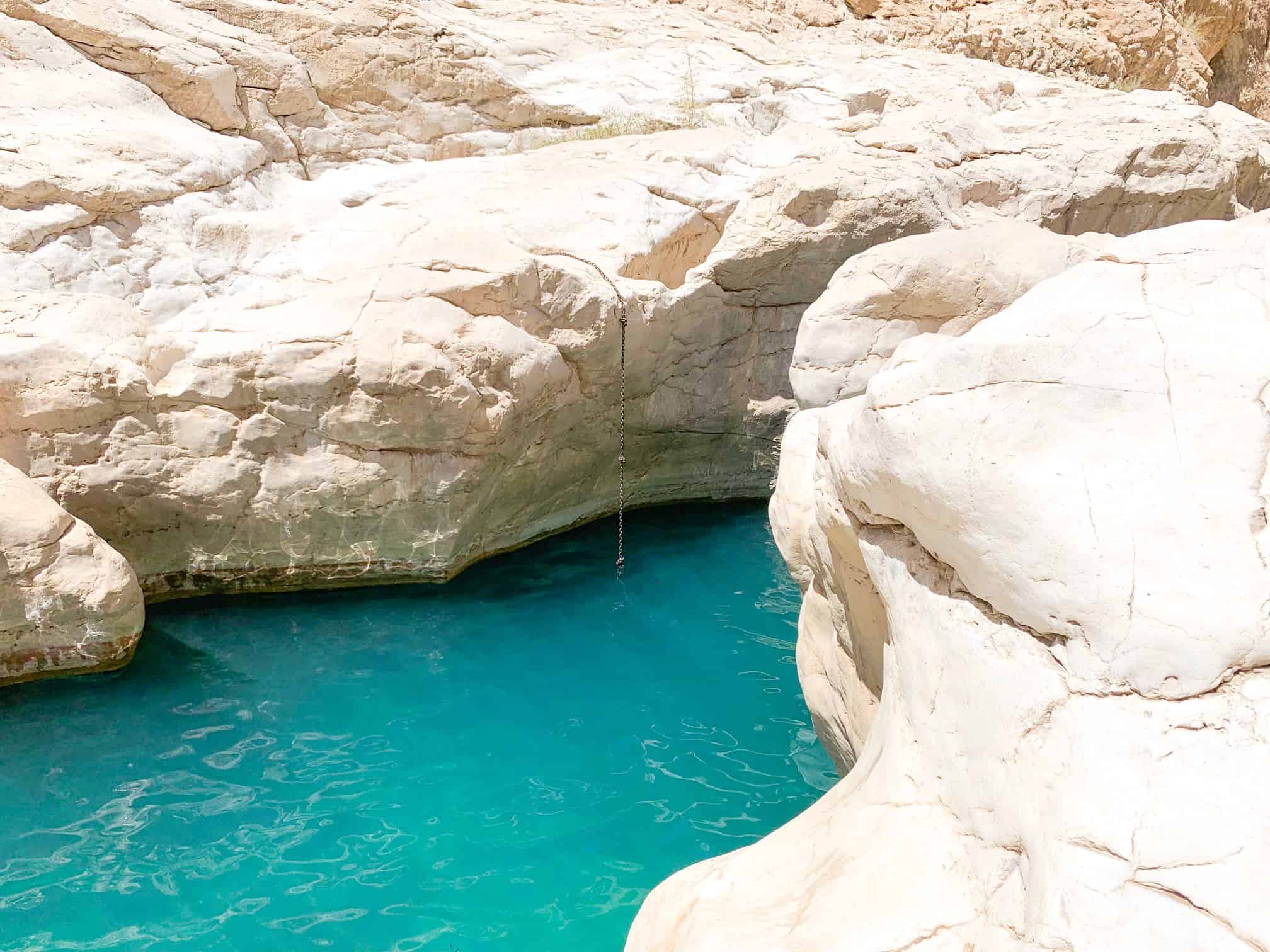 Chains for swimming in deep water at Wadi Bani Khalid