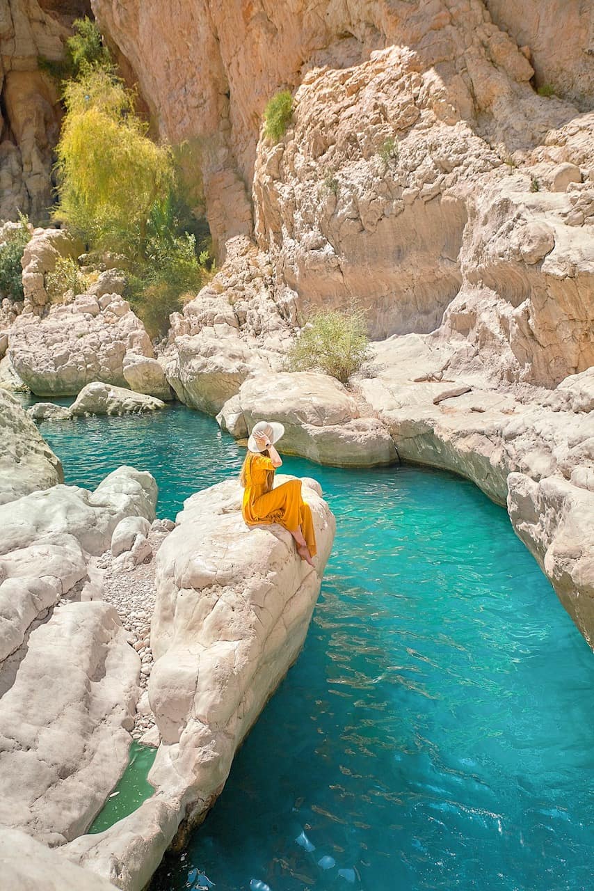 Beautiful blue pools at Wadi Bani Khalid in Oman 