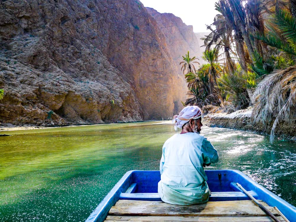 Boat ride to Wadi Shab in Oman 
