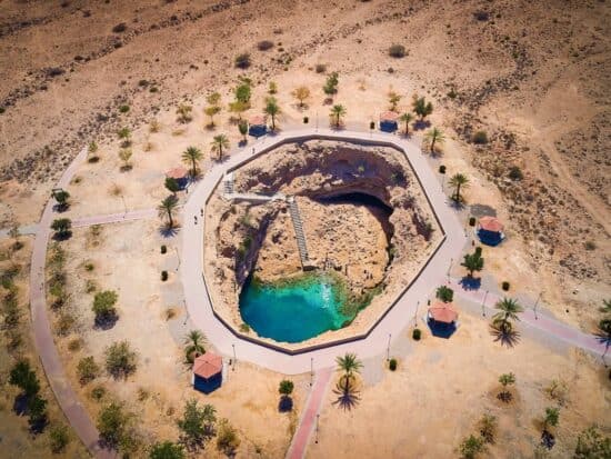 Aerial shot of Bimmah Sinkhole in Oman