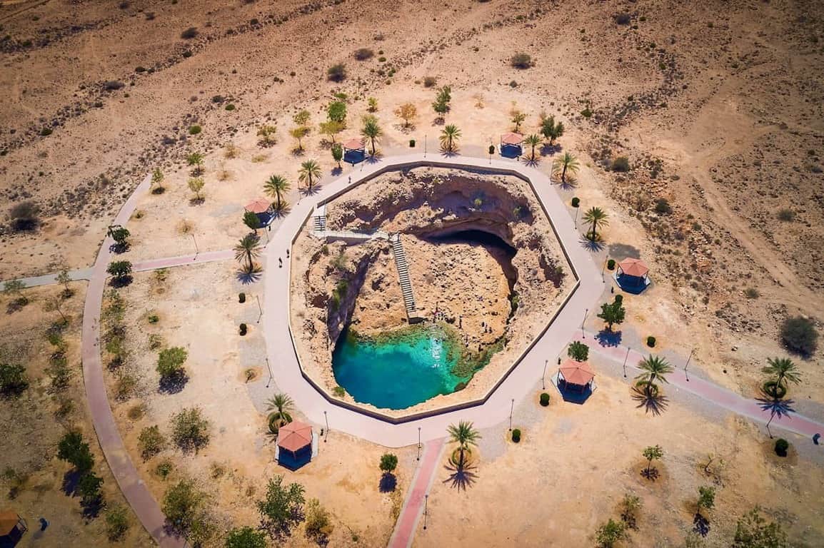Aerial shot of Bimmah Sinkhole in Oman
