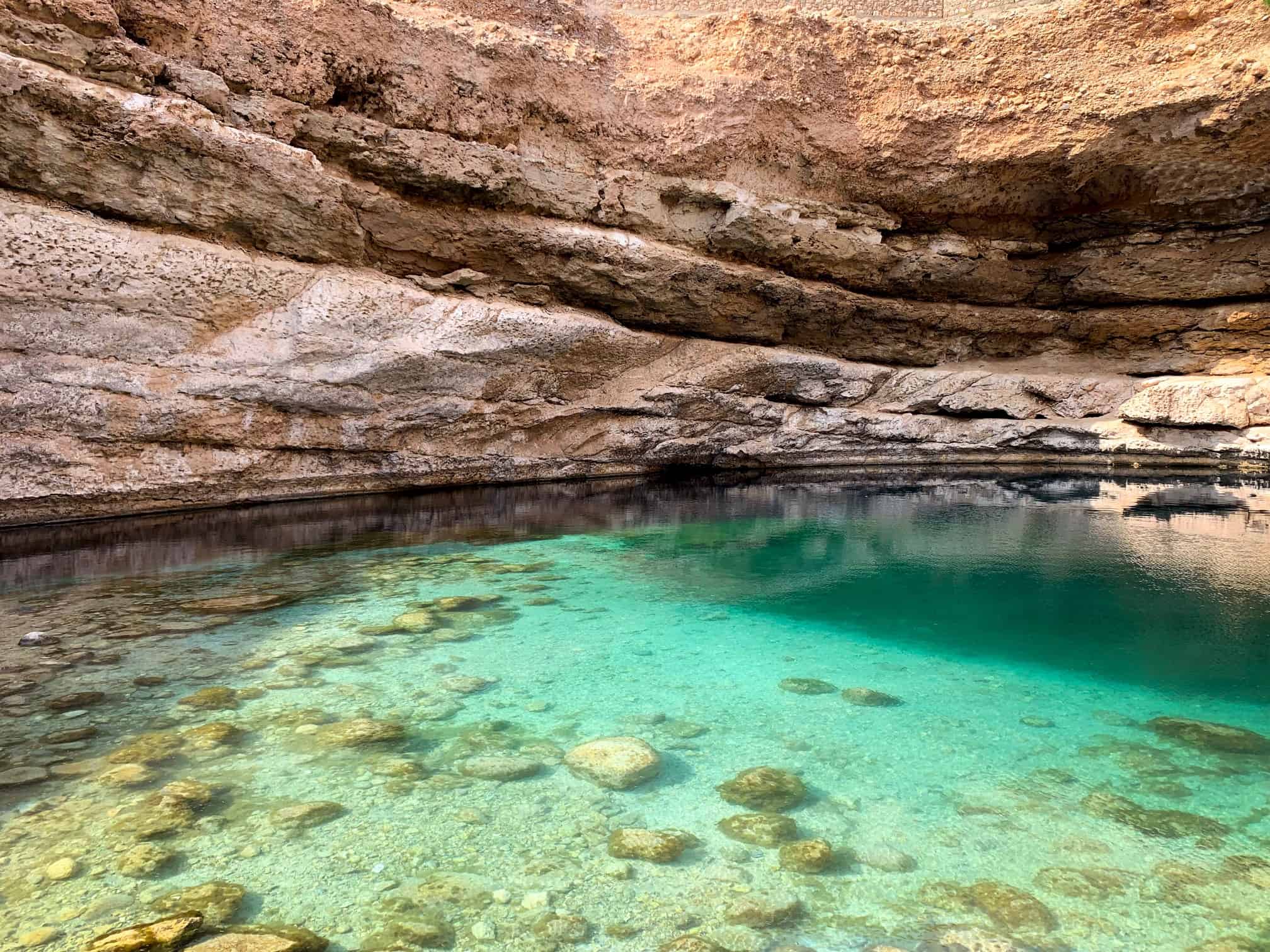 Close up view of the blue water at Bimmah Sinkhole in Oman