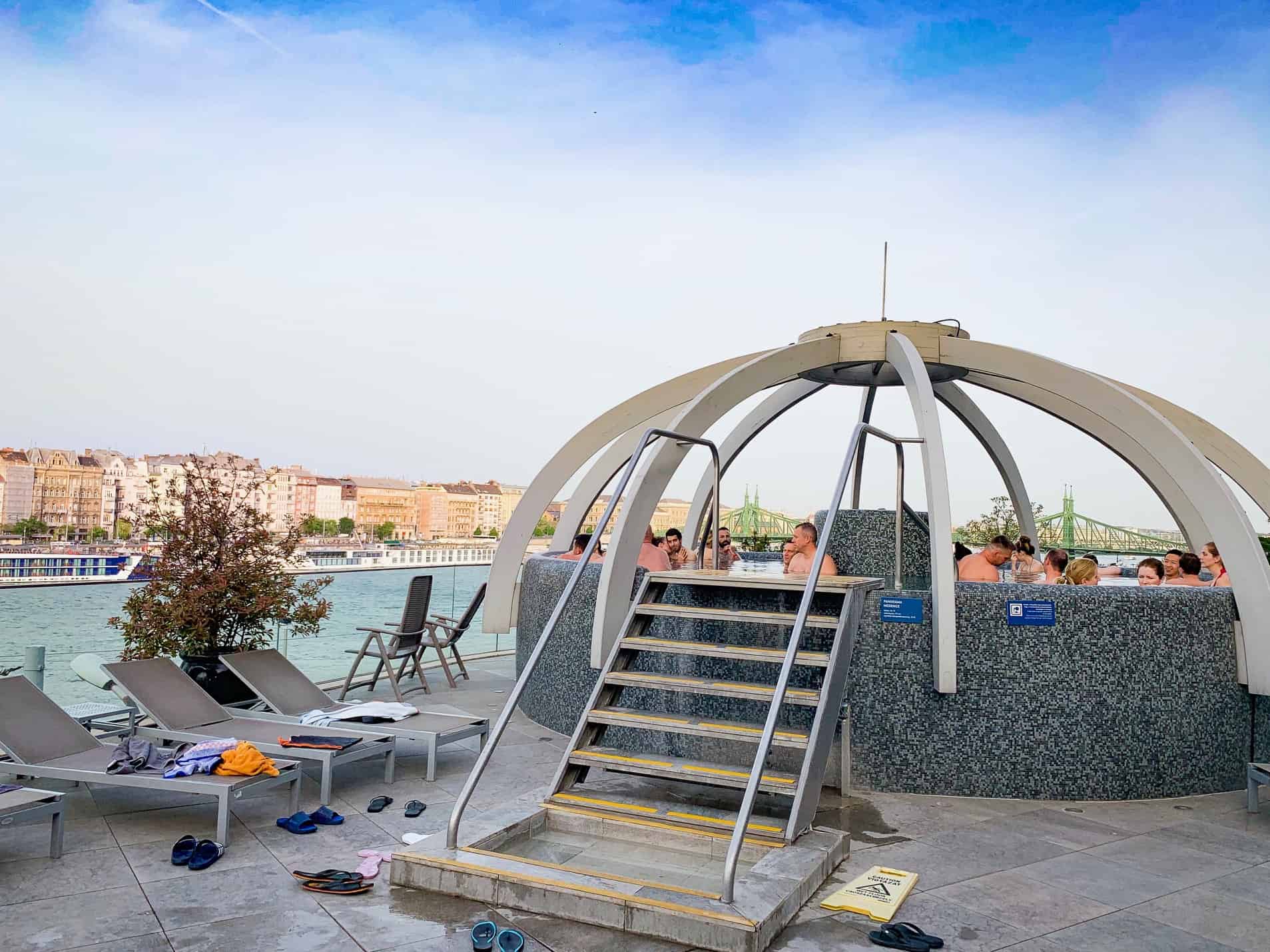 The rooftop panormaic pool at Rudas Baths Budapest