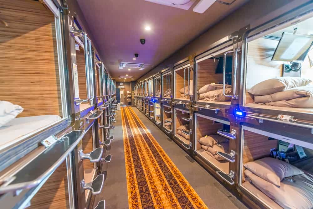 Stay in a capsule hotel when planning a trip to Japan