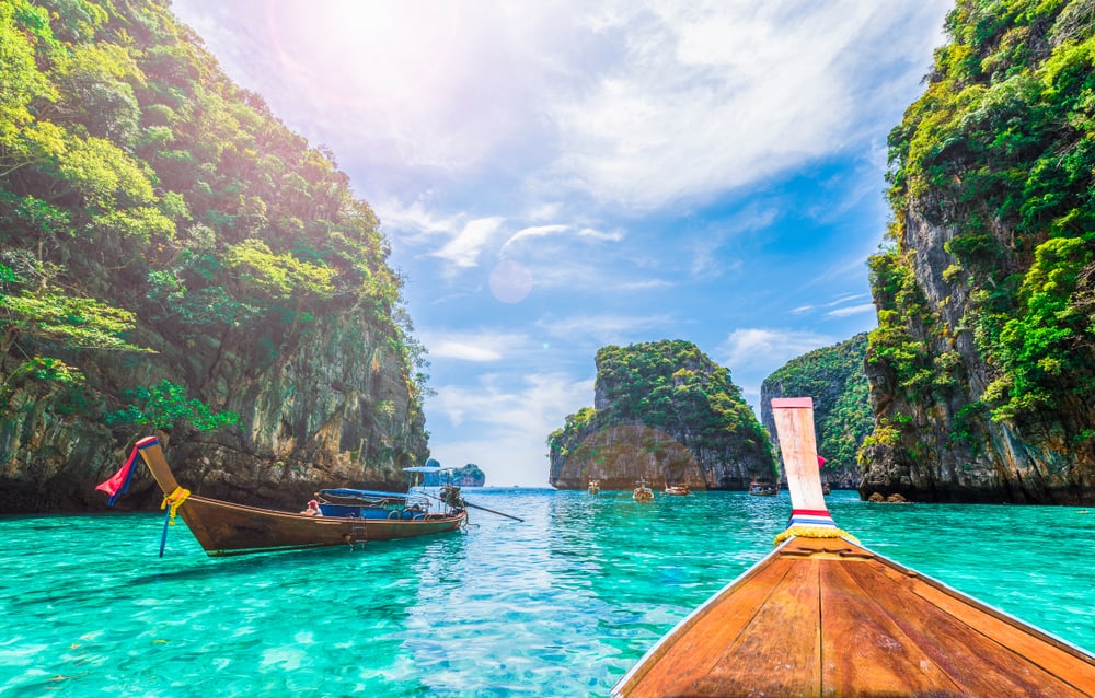 Phi Phi Islands with boat in Thailand