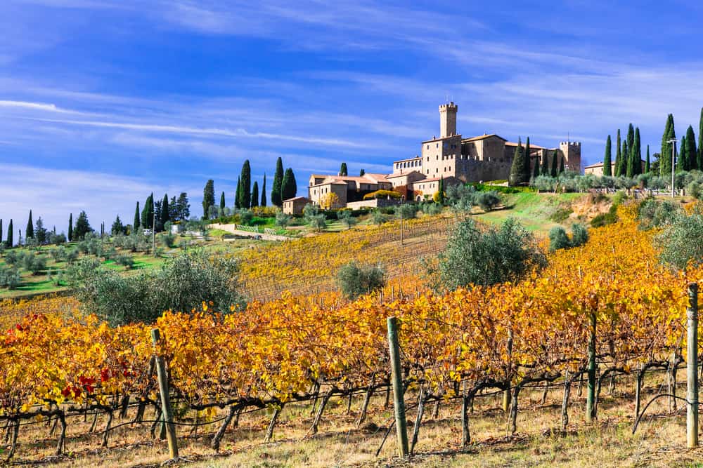 With vineyards rolling over the Hills of Tuscany, Castello di Banfi is truly a gem of a castle in Tuscany