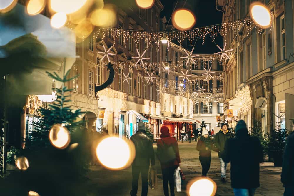 Pretty lights on a street in Graz, one of the Christmas markets in Austria 