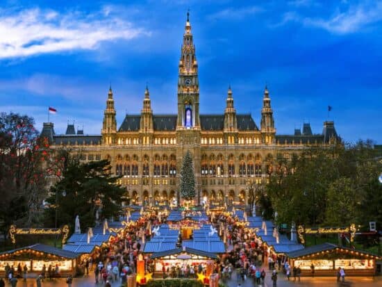 A spectacular view of Vienna and one of the Christmas markets in Austria