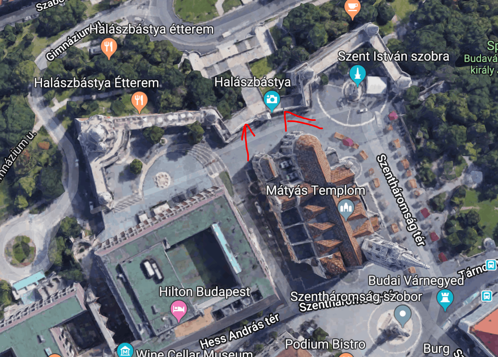 Map of fishermans bastion in center