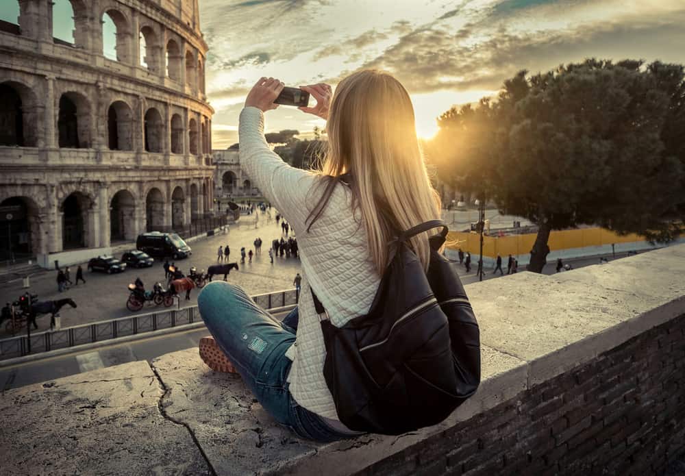 taking photos with phone in Rome Italy