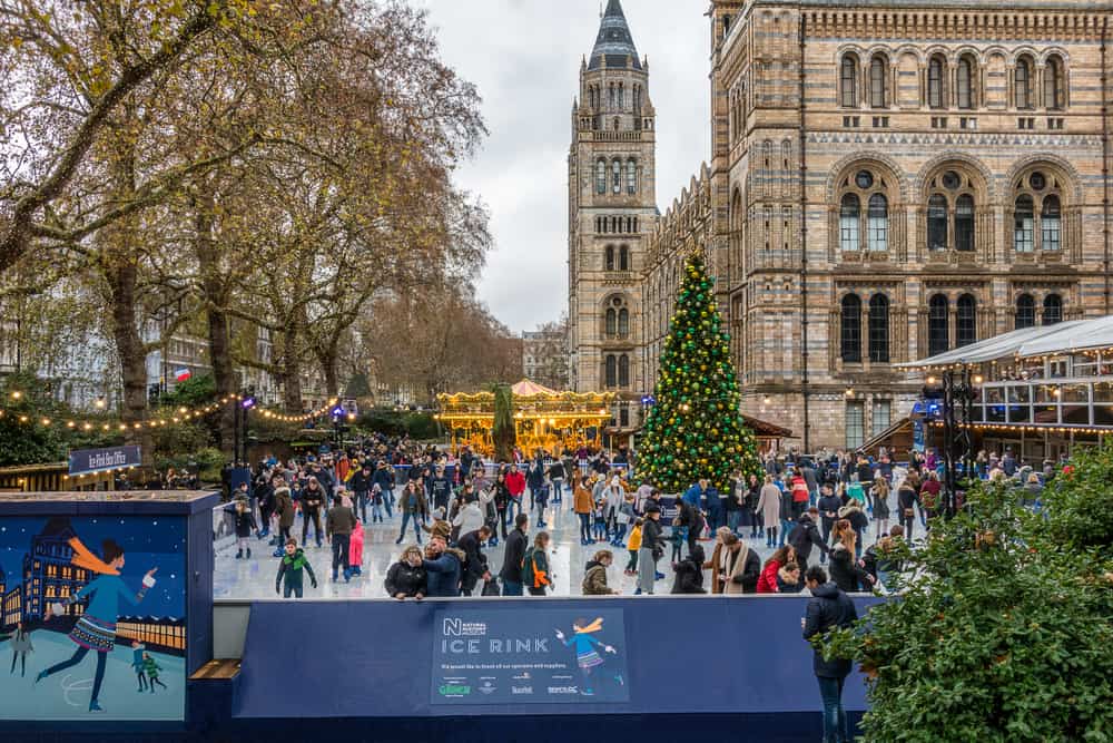 London in winter, an open-air ice skating rink at Christmastime