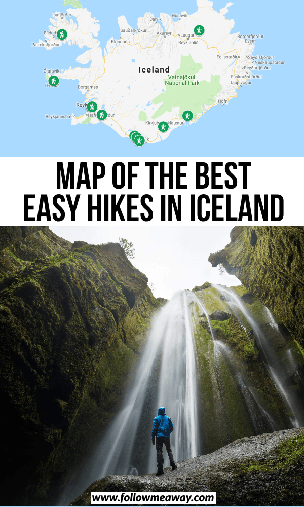 map of the best easy hikes in iceland