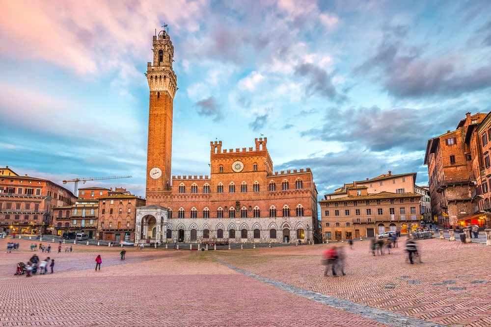 Sunset over Piazza del Campo in Siena.