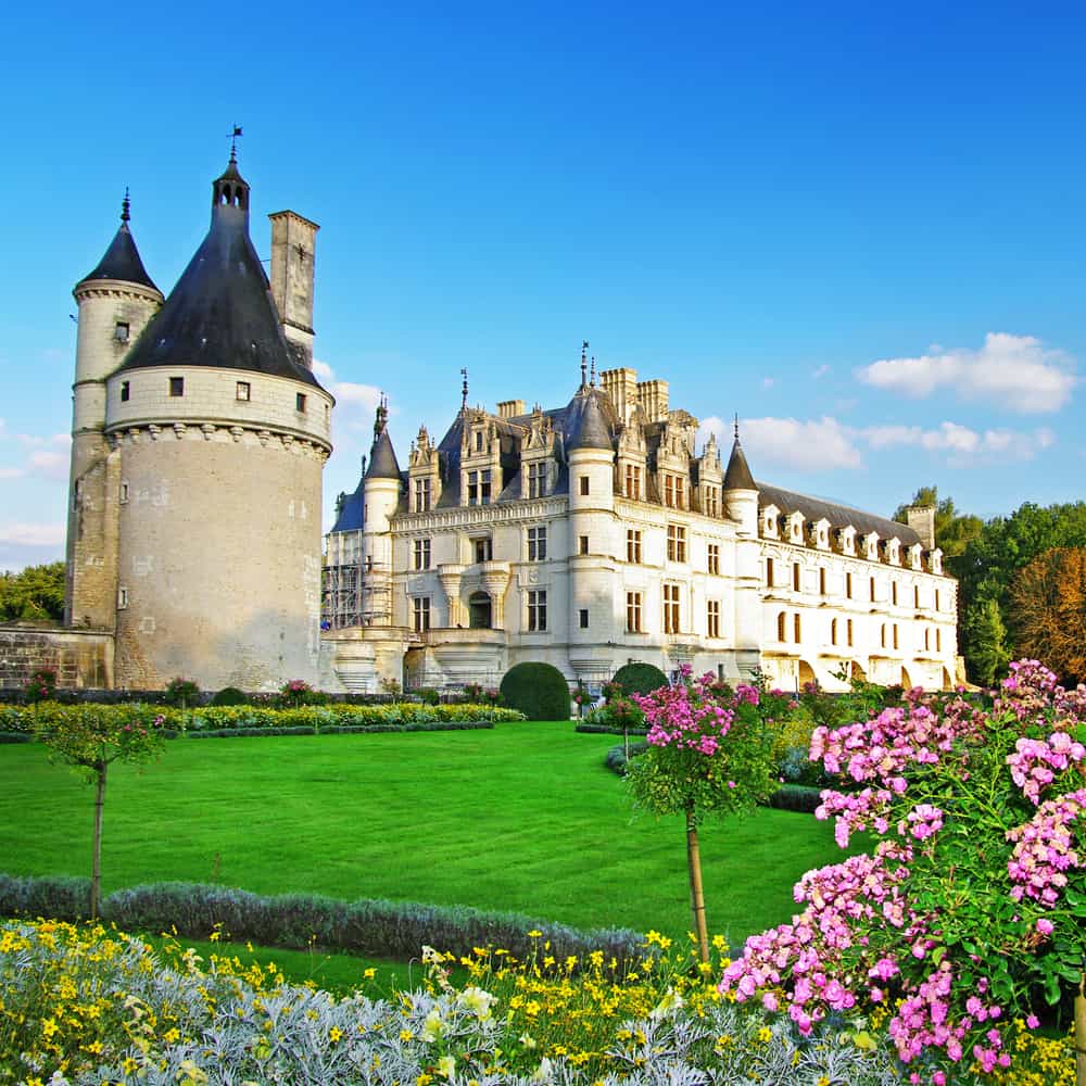 beautiful view of Chateau de Chenonceau castle in France