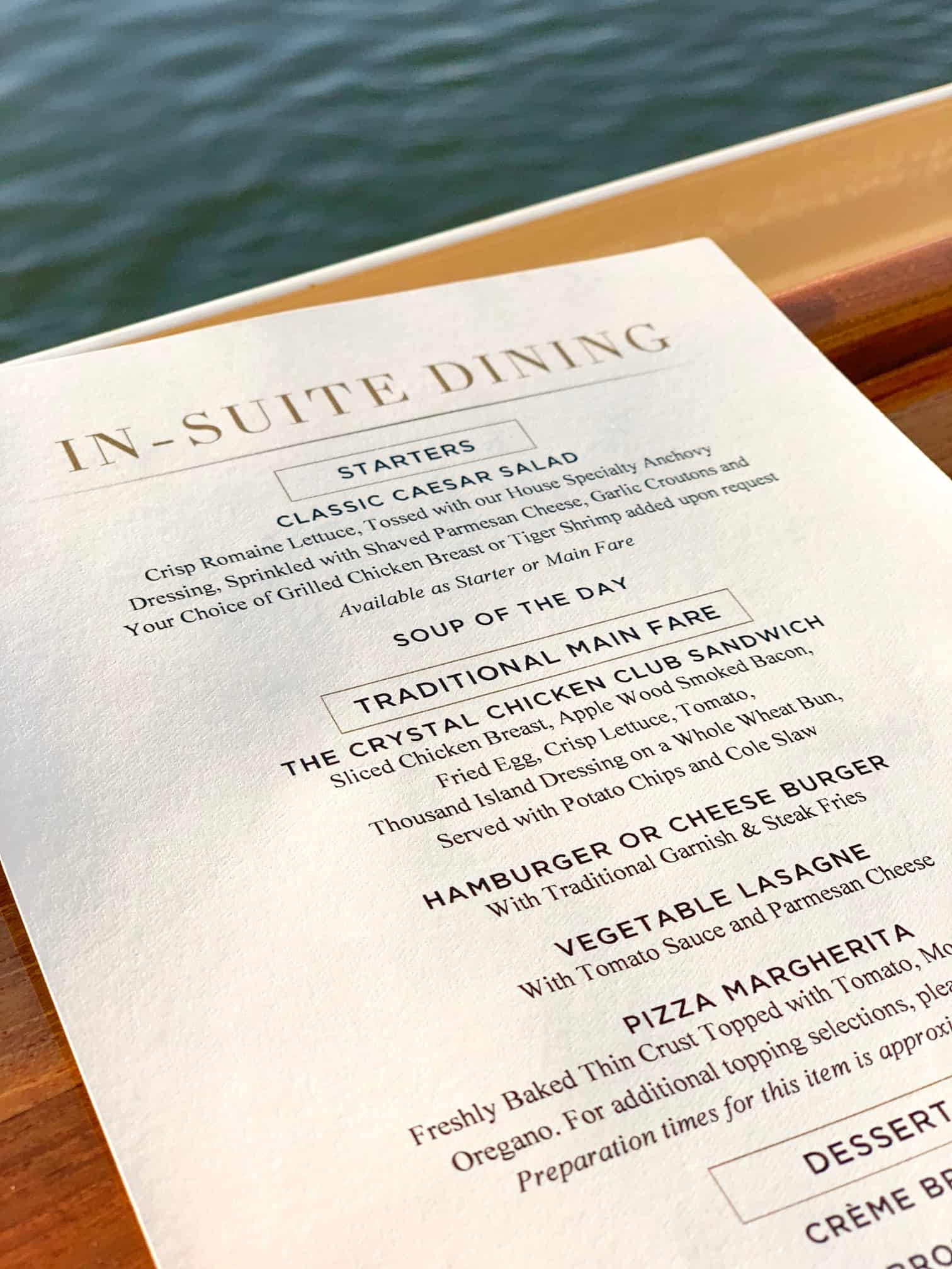 Menu on crystal cruises