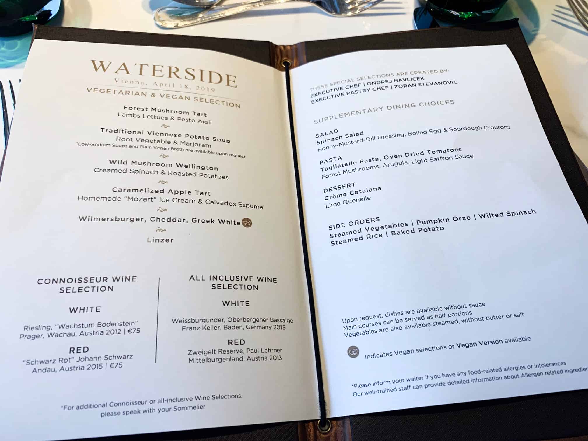 Vegan menu on crystal river cruises