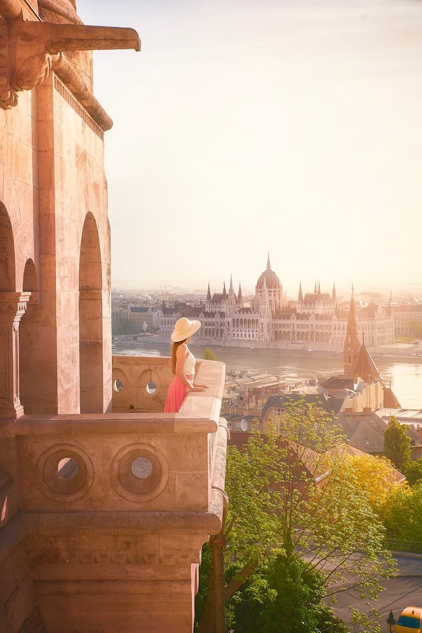 Hungarian Parliament as seen from a balcony on fisherman's Bastion 