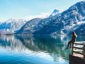 girl on dock in hallstatt austria