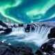 Northern Lights over Goðafoss in Iceland in December