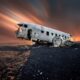 dramatic colorful skies over the Iceland plane crash