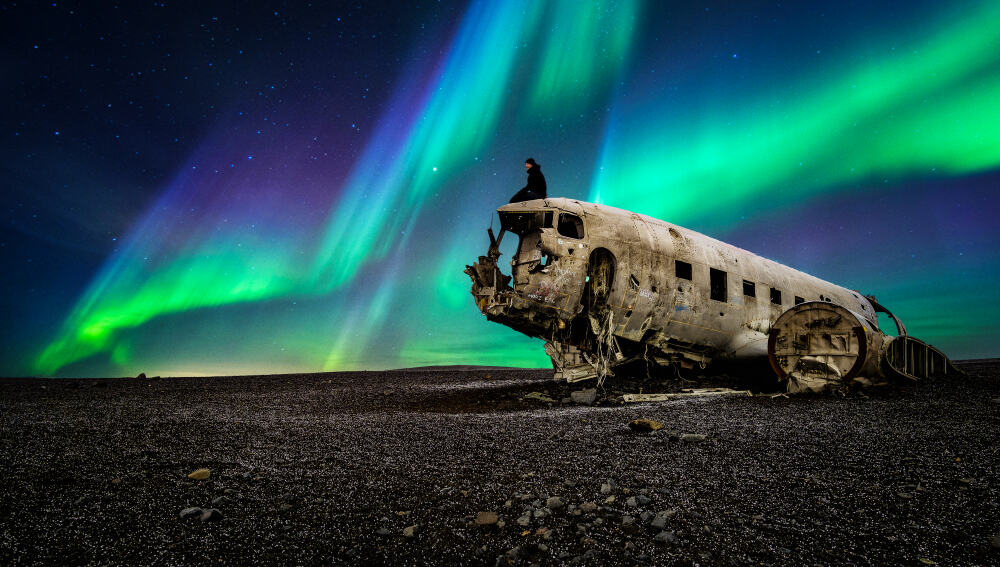 northern lights over the Iceland plane crash