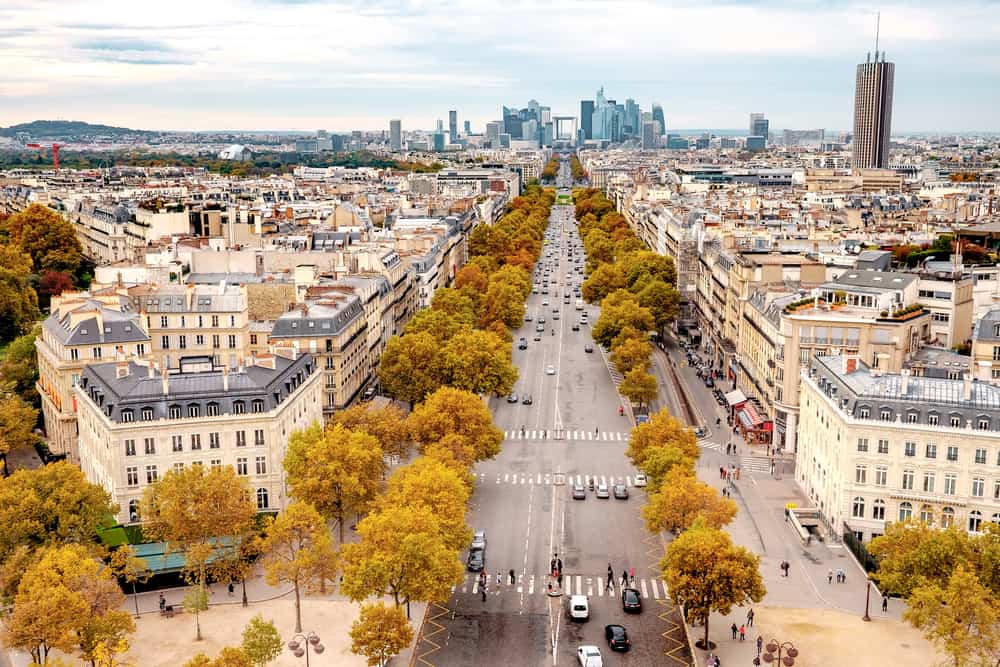 The Champs Élysées from a semi-aerial view with fall foliage, Paris in a Day